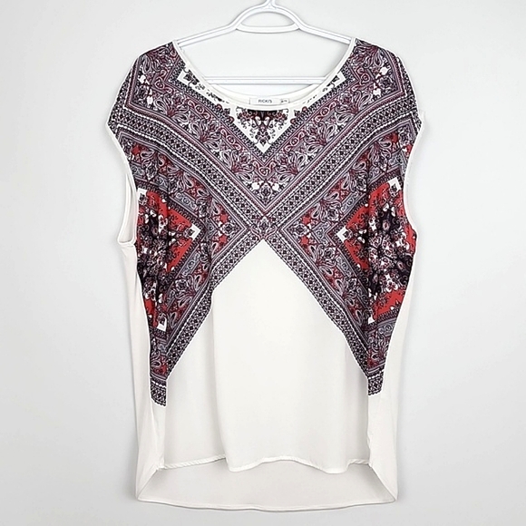 Ricki's Tops - Ricki's Size XL White Shirt Resplendent with Red and Black Design  Size XL